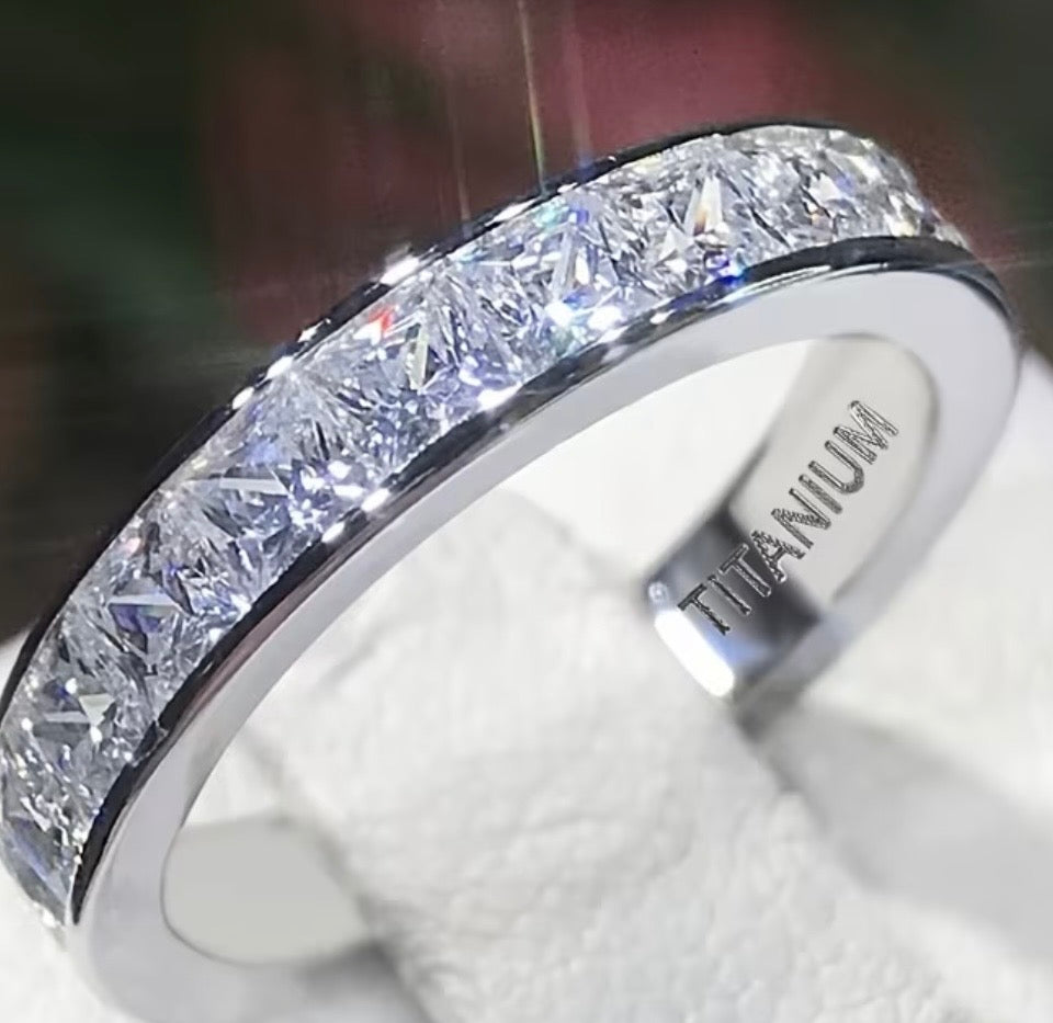Titanium and Moissanite Wedding Band Ring- Regal Gifts