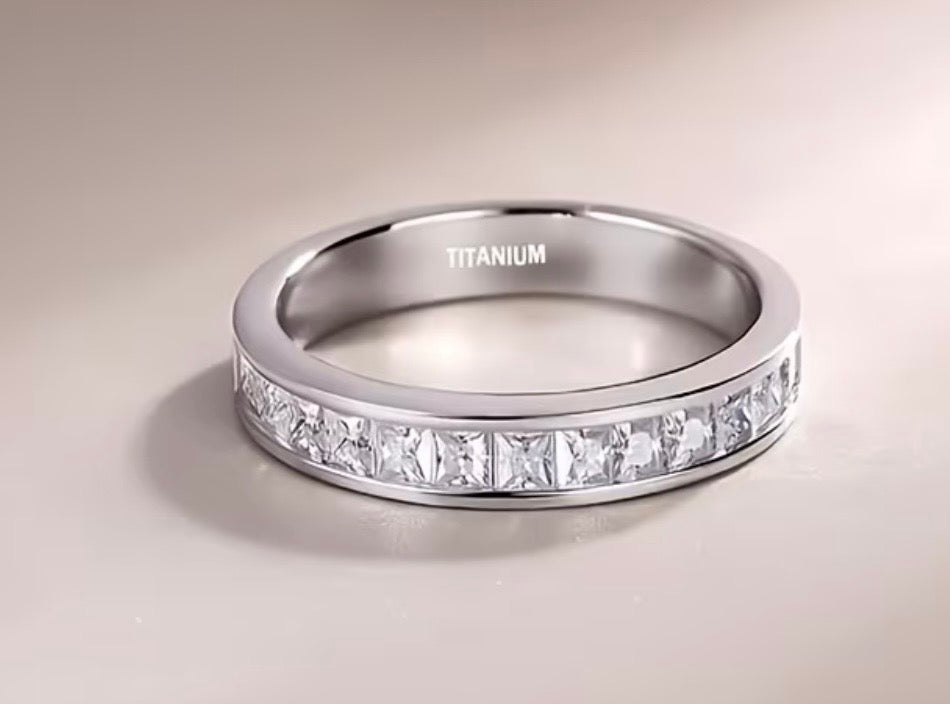 Titanium and Moissanite Wedding Band Ring- Regal Gifts